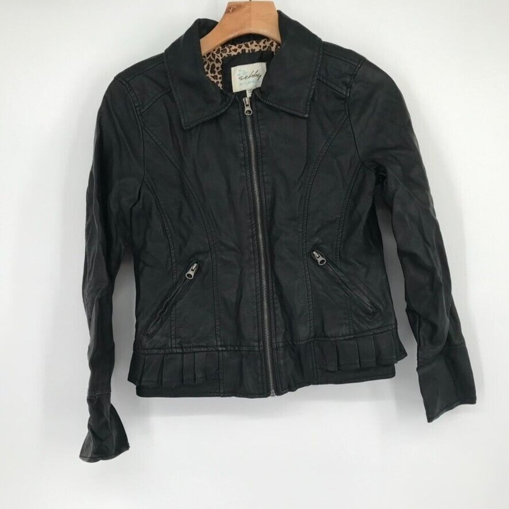 Sebby Girls size large (12-14) faux Jacket black lined ruffle pockets zip - Picture 2 of 9